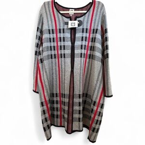 New Anne Klein Plaid Duster Sweater, 3X